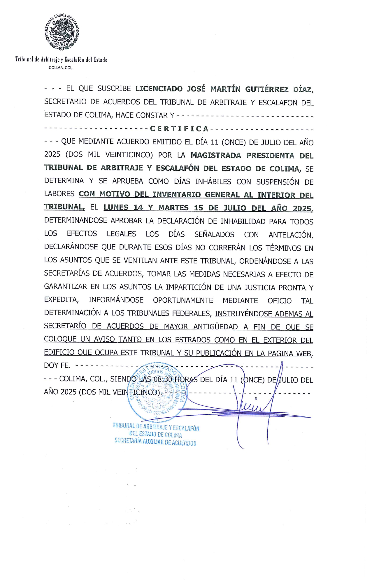 SUSPENSIÓN DE LABORES POR INVENTARIO