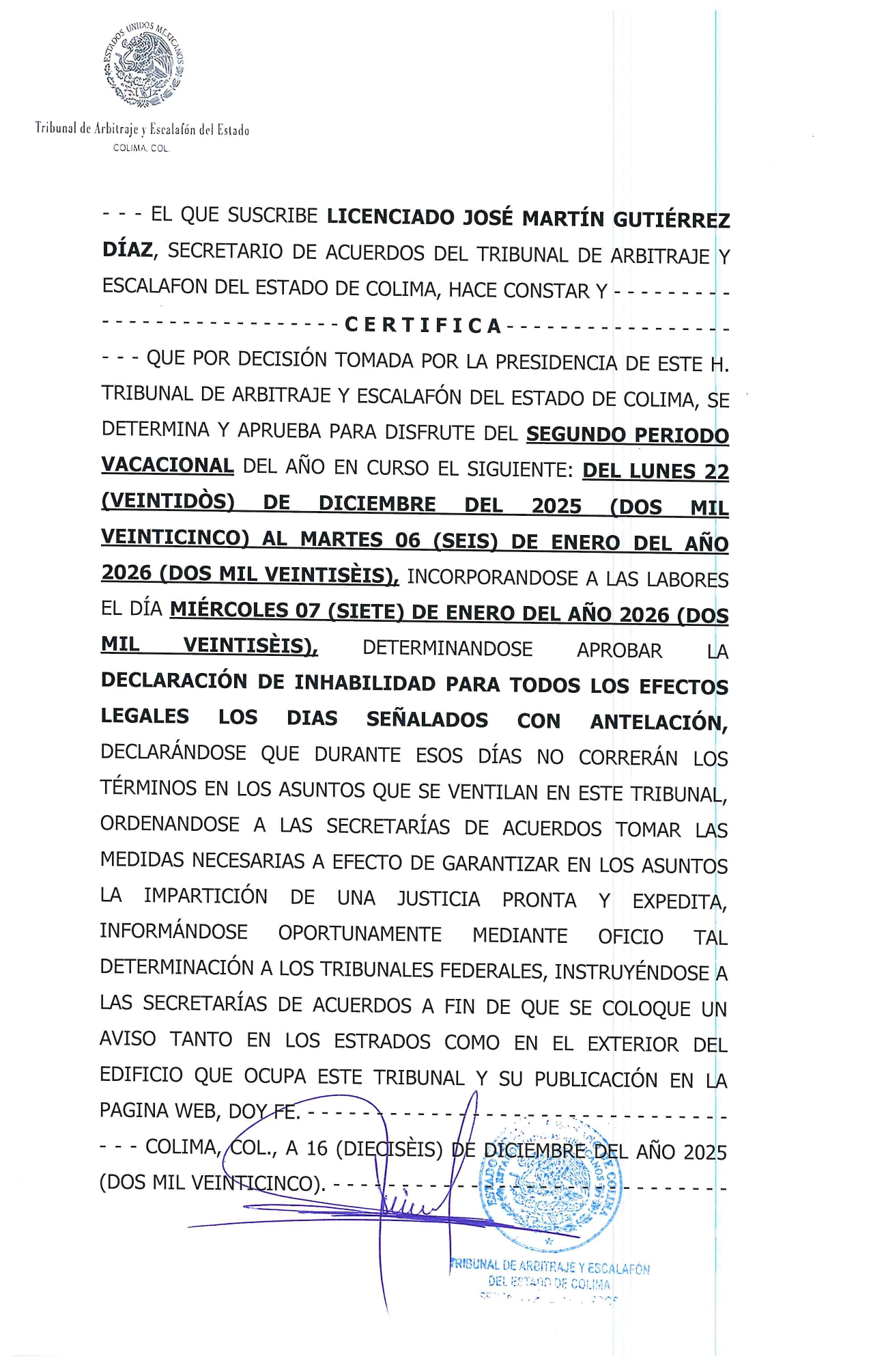 SEGUNDO PERÍODO DE VACACIONES DICIEMBRE 2025