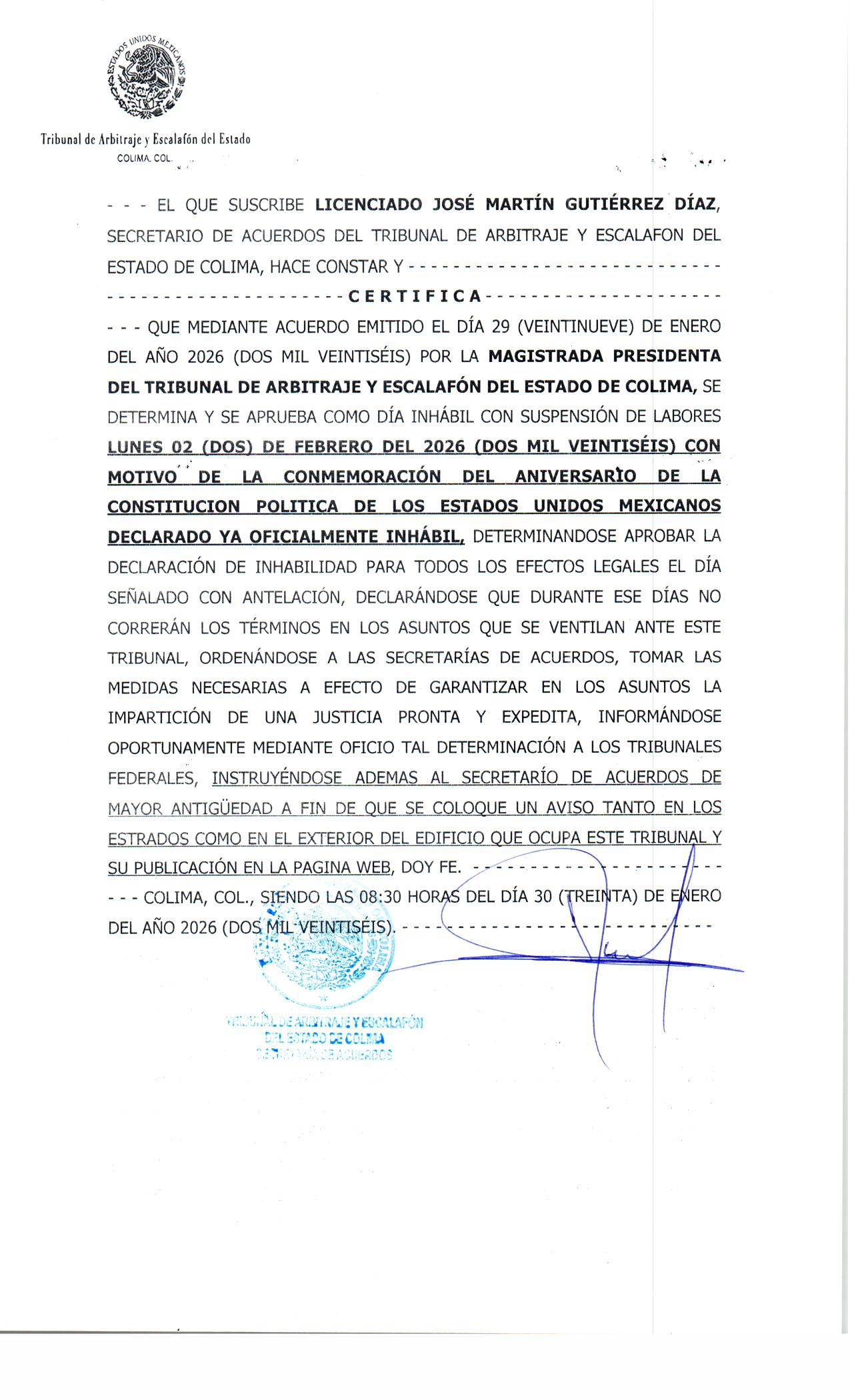 DIA INHÁBIL 2 DE FEBRERO 2026