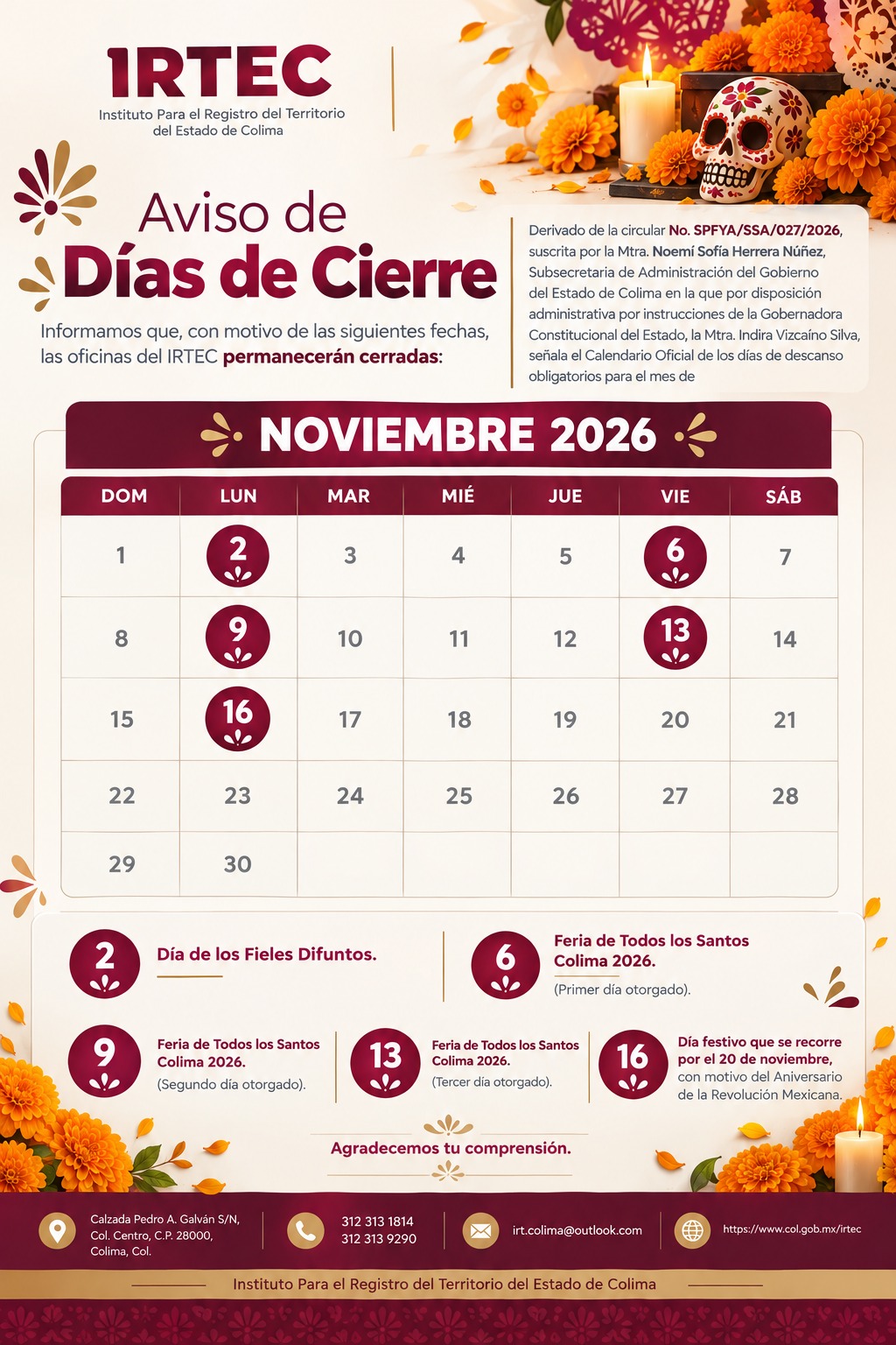 Aviso Importante días Feria
